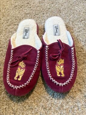 Disney Winnie the Pooh Burgundy Slip-On Slippers